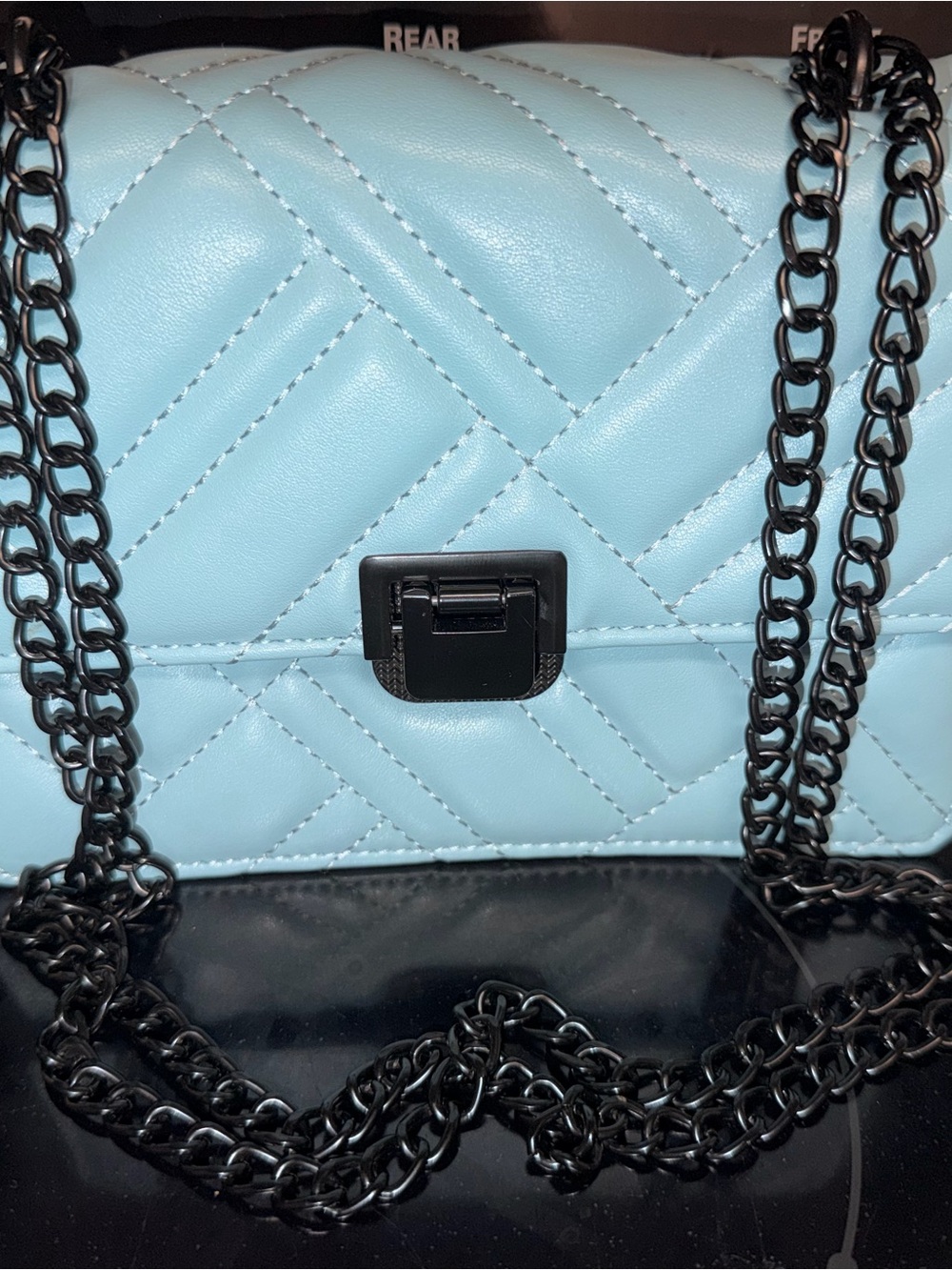 Y2K quilted Light Blue Chain Shoulder Bag